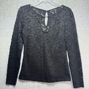 Y2K Top M Sheer Lace Floral Black Dark Fairy Whimsigoth Long Sleeve Romantic